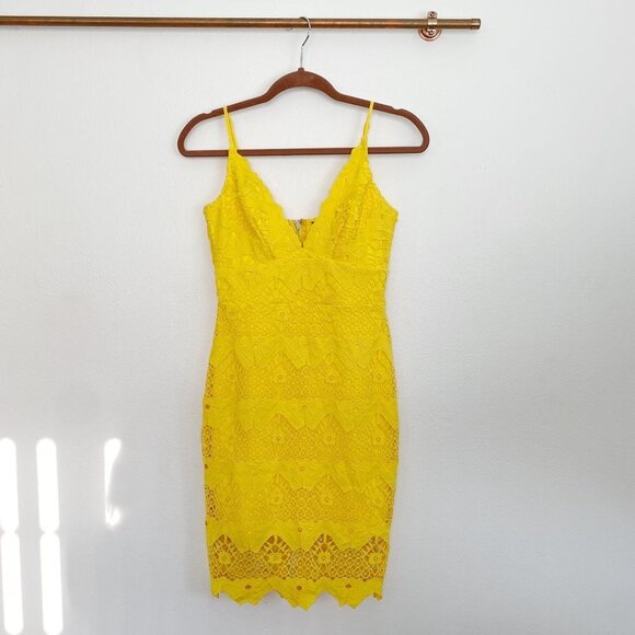 Lulu's Sway Away Golden Yellow Crochet Lace Dress XS - Picture 2 of 3